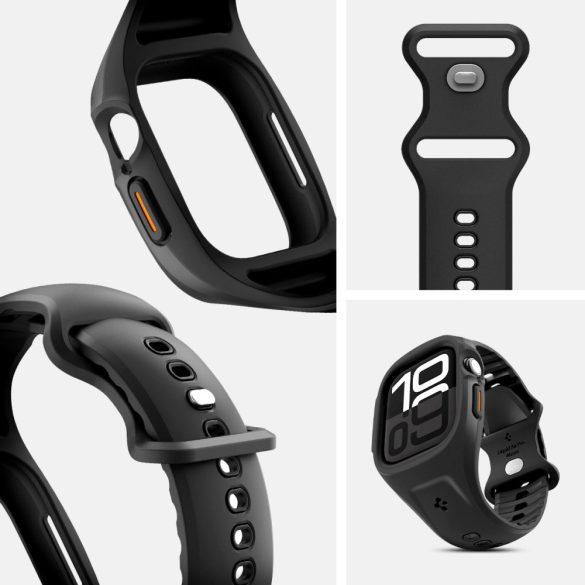 Apple Watch 10 (46 mm), Szilikon védőkeret és szíj, Spigen Liquid Air Pro, fekete