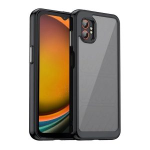 Samsung Galaxy Xcover 7 Pro SM-G766B, Műanyag hátlap védőtok + szilikon keret, közepesen ütésálló, átlátszó hátlap, fekete