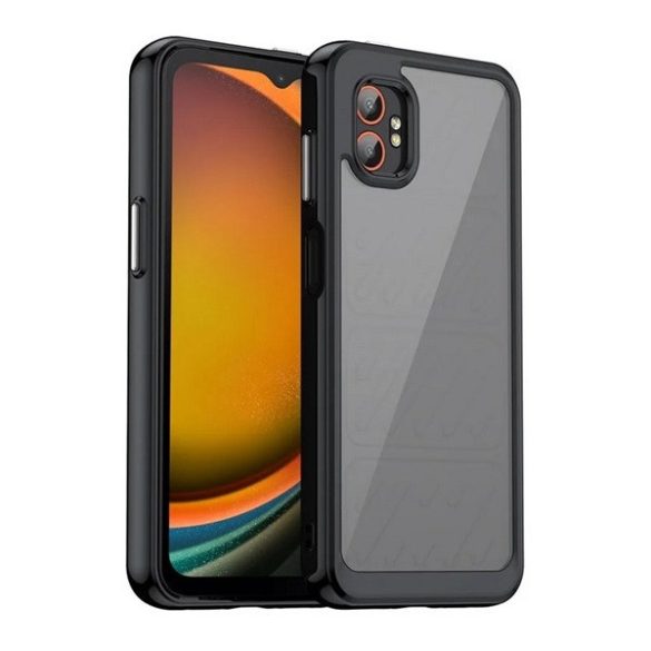 Samsung Galaxy Xcover 7 Pro SM-G766B, Műanyag hátlap védőtok + szilikon keret, közepesen ütésálló, átlátszó hátlap, fekete