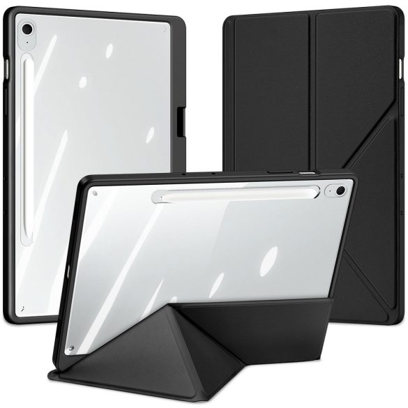 Samsung Galaxy Tab S10 FE Plus (13.1) SM-X620 / X626B, mappa tok, érintőceruza tartó, levehető előlap, Origami Smart Case, Dux Ducis Magi, átlátszó/fekete