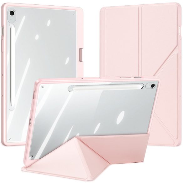 Samsung Galaxy Tab S10 FE Plus (13.1) SM-X620 / X626B, mappa tok, érintőceruza tartó, levehető előlap, Origami Smart Case, Dux Ducis Magi, átlátszó/rózsaszín