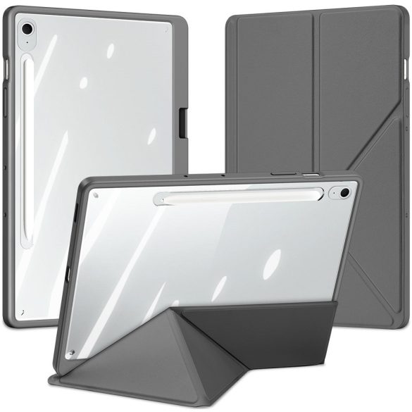 Samsung Galaxy Tab S10 FE Plus (13.1) SM-X620 / X626B, mappa tok, érintőceruza tartó, levehető előlap, Origami Smart Case, Dux Ducis Magi, átlátszó/szürke
