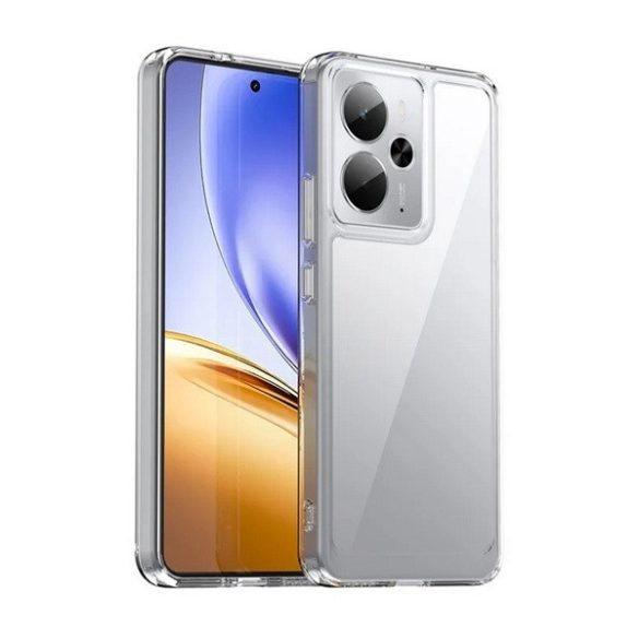 Realme 14 / 14T, Műanyag hátlap védőtok + szilikon keret, közepesen ütésálló, átlátszó hátlap, átlátszó
