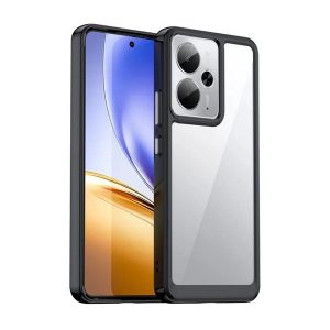Realme 14 / 14T, Műanyag hátlap védőtok + szilikon keret, közepesen ütésálló, átlátszó hátlap, fekete