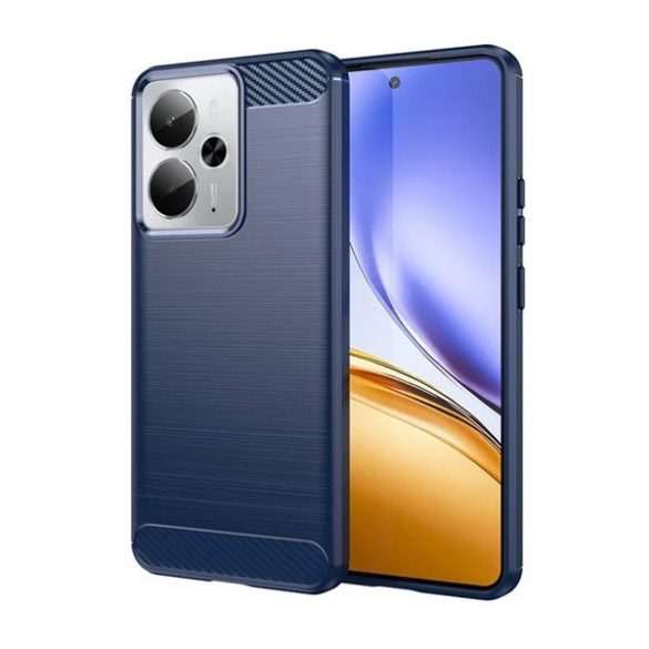 Realme 14 / 14T, Szilikon tok, közepesen ütésálló, szálcsiszolt, karbon minta, sötétkék