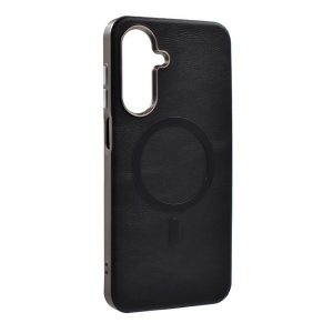 Samsung Galaxy A26 5G SM-A266B, Szilikon tok, ECO bőrhatású hátlap, fém hátsó kamera keret, Magsafe töltővel kompatibilis, fekete