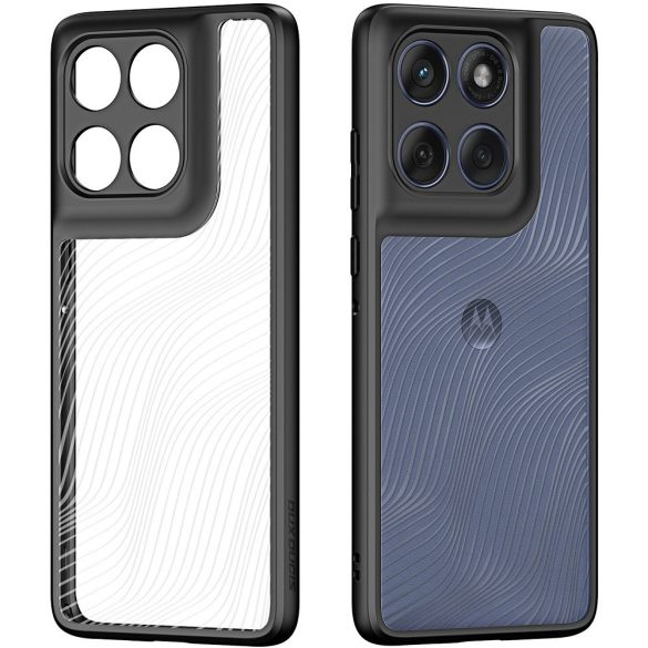 Motorola Edge 60 Fusion, Műanyag hátlap védőtok + szilikon keret, hullám minta, Dux Ducis Aimo, áttetsző/fekete