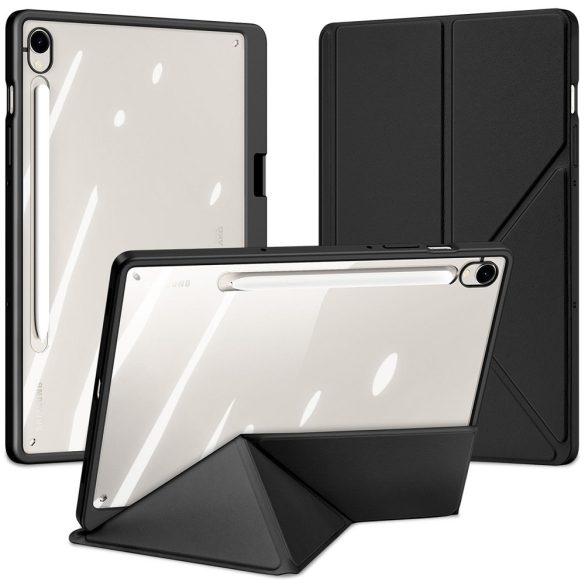 Samsung Galaxy Tab S9 FE (10.9) / Tab S10 FE (10.9) SM-X510 / X516B / X520 / X526, mappa tok, érintőceruza tartó, levehető előlap, Origami Smart Case, Dux Ducis Magi, átlátszó/fekete