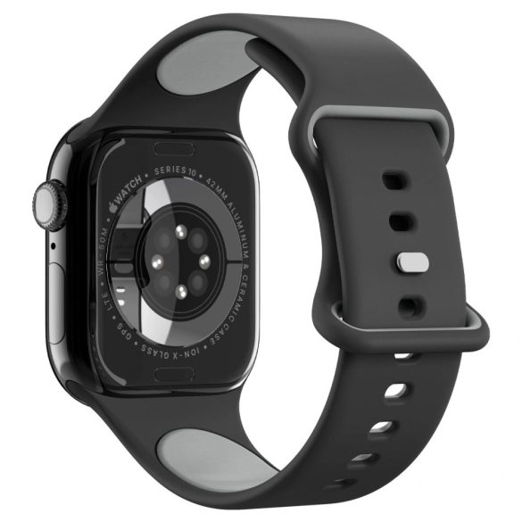Apple Watch 4-6, SE, SE (2022) (38 / 40 mm) / Watch 7-9 (41 mm) / Watch 10 (42 mm), szilikon pótszíj, állítható, Spigen Nano Pop, fekete/szürke