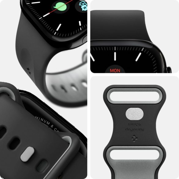 Apple Watch 4-6, SE, SE (2022) (38 / 40 mm) / Watch 7-9 (41 mm) / Watch 10 (42 mm), szilikon pótszíj, állítható, Spigen Nano Pop, fekete/szürke
