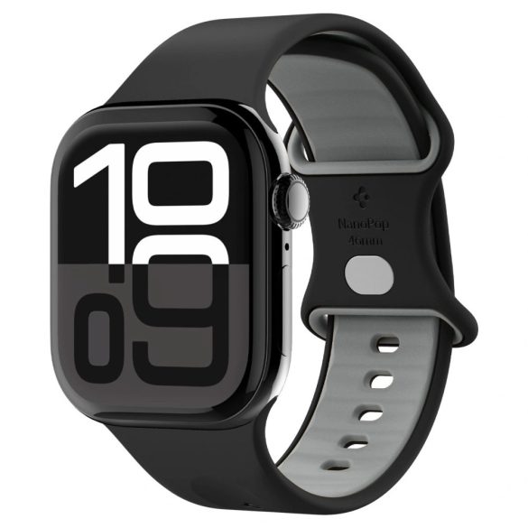 Apple Watch 4-6, SE, SE (2022) (42 / 44 mm) / Watch 7-9 (45 mm) / Watch 10 (46 mm) / Watch Ultra 1-2 (49 mm), szilikon pótszíj, állítható, Spigen Nano Pop, fekete/szürke