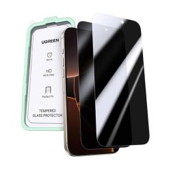   Apple iPhone 16 Pro / 17 / 17 Pro, Kijelzővédő fólia, ütésálló fólia (az íves részre is!), Tempered Glass (edzett üveg), betekintés elleni védelem, UGreen, fekete
