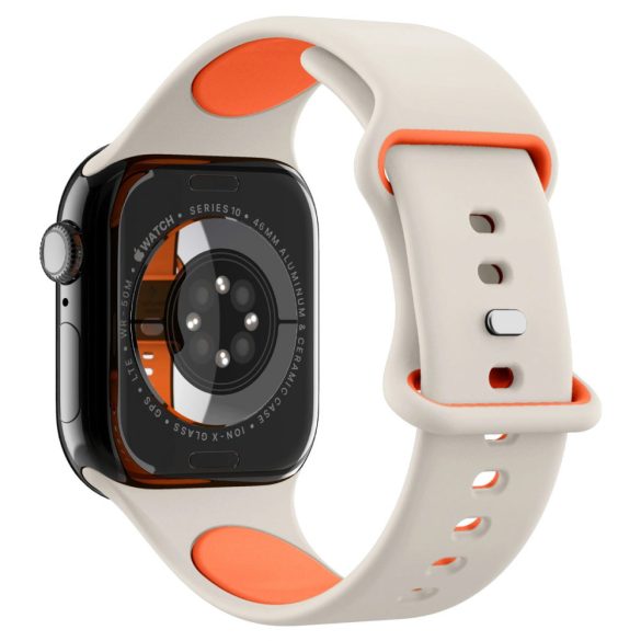 Apple Watch 4-6, SE, SE (2022) (42 / 44 mm) / Watch 7-9 (45 mm) / Watch 10 (46 mm) / Watch Ultra 1-2 (49 mm), szilikon pótszíj, állítható, Spigen Nano Pop, bézs/narancs