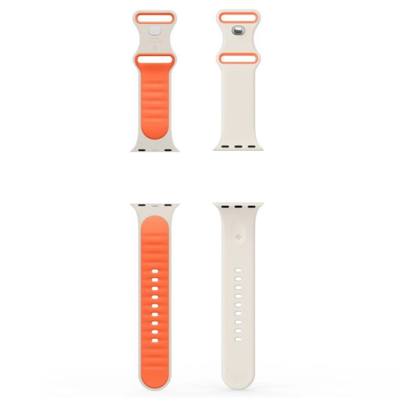 Apple Watch 4-6, SE, SE (2022) (42 / 44 mm) / Watch 7-9 (45 mm) / Watch 10 (46 mm) / Watch Ultra 1-2 (49 mm), szilikon pótszíj, állítható, Spigen Nano Pop, bézs/narancs