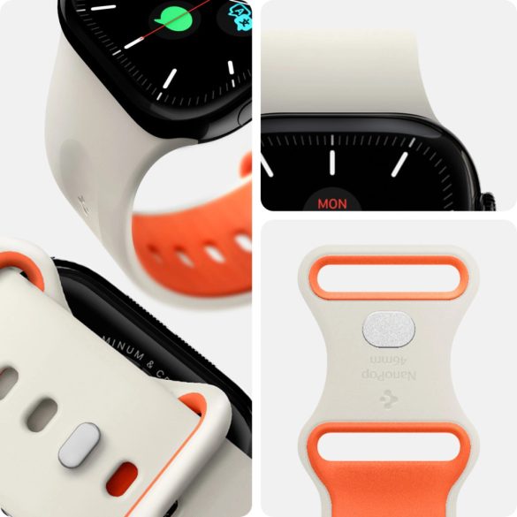 Apple Watch 4-6, SE, SE (2022) (42 / 44 mm) / Watch 7-9 (45 mm) / Watch 10 (46 mm) / Watch Ultra 1-2 (49 mm), szilikon pótszíj, állítható, Spigen Nano Pop, bézs/narancs