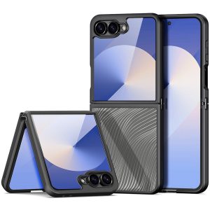 Samsung Galaxy Z Flip7 SM-F766B, Műanyag hátlap védőtok + szilikon keret, hullám minta, Dux Ducis Aimo, áttetsző/fekete