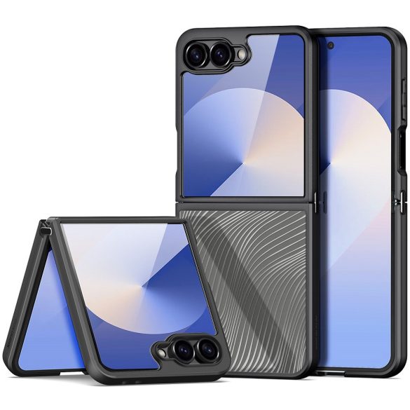 Samsung Galaxy Z Flip7 SM-F766B, Műanyag hátlap védőtok + szilikon keret, hullám minta, Dux Ducis Aimo, áttetsző/fekete