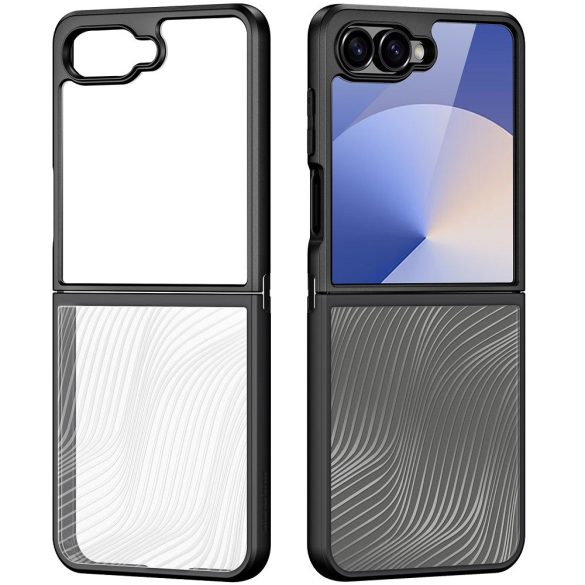 Samsung Galaxy Z Flip7 SM-F766B, Műanyag hátlap védőtok + szilikon keret, hullám minta, Dux Ducis Aimo, áttetsző/fekete