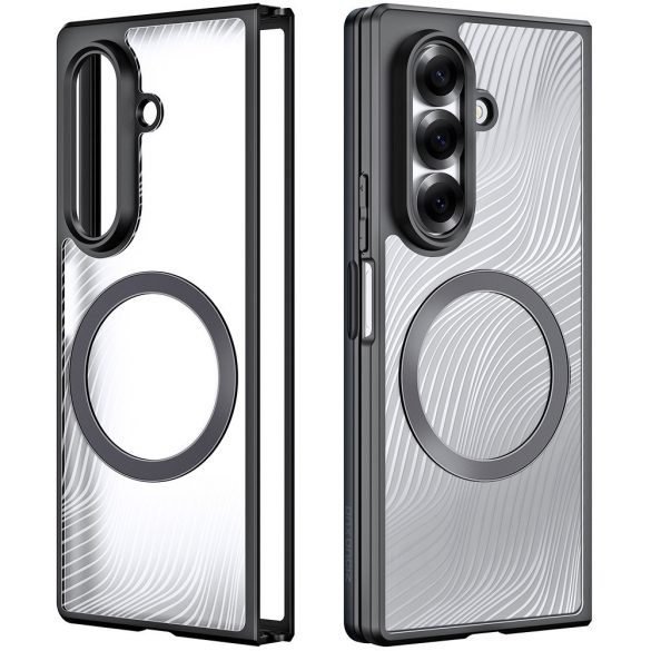 Samsung Galaxy Z Fold7 SM-F966B, Műanyag hátlap védőtok + szilikon keret, Magsafe töltővel kompatibilis, hullám minta, Dux Ducis Aimo Mag, áttetsző/fekete