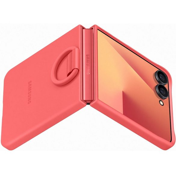 Samsung Galaxy Z Flip7 SM-F766B, Szilikon tok, telefongyűrű, korall, gyári