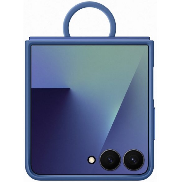 Samsung Galaxy Z Flip7 SM-F766B, Szilikon tok, telefongyűrű, sötétkék, gyári