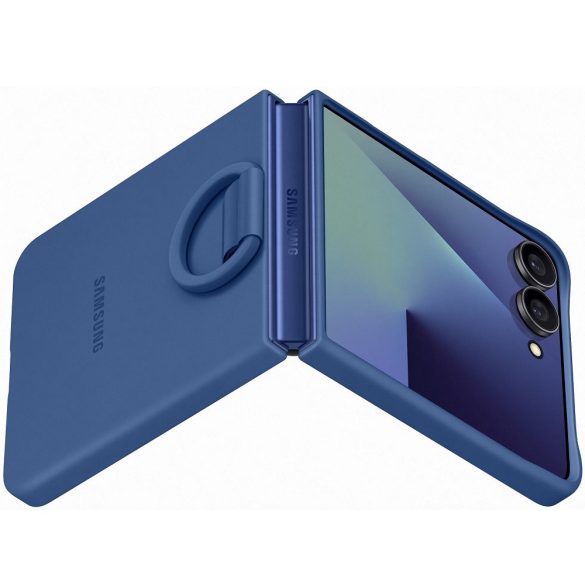 Samsung Galaxy Z Flip7 SM-F766B, Szilikon tok, telefongyűrű, sötétkék, gyári
