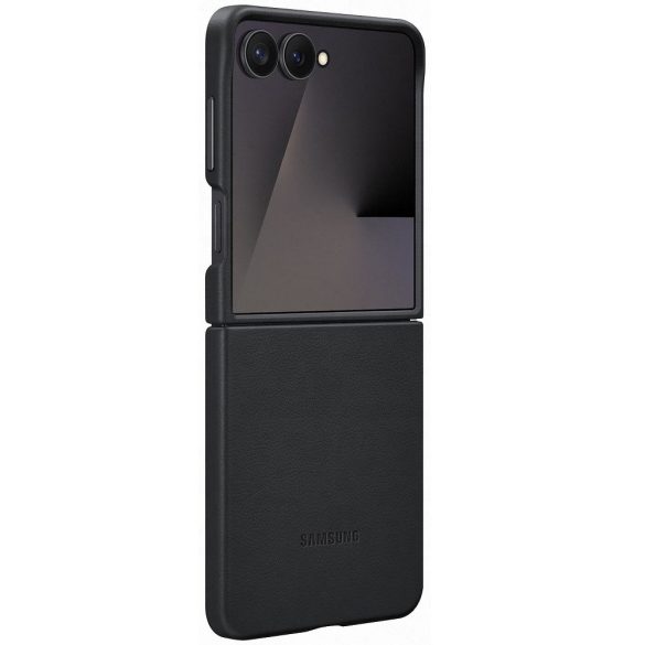 Samsung Galaxy Z Flip7 SM-F766B, Műanyag hátlap védőtok, ökobőr hátlap, KindSuit, fekete, gyári