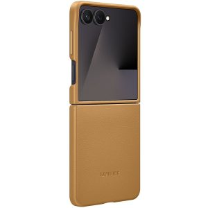 Samsung Galaxy Z Flip7 SM-F766B, Műanyag hátlap védőtok, ökobőr hátlap, KindSuit, barna, gyári