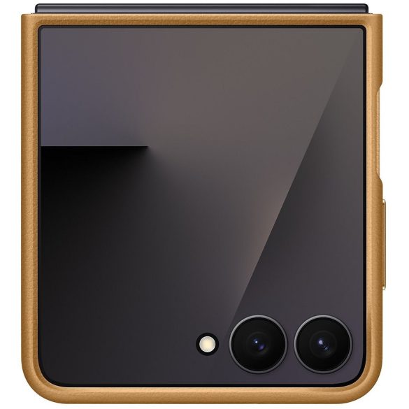 Samsung Galaxy Z Flip7 SM-F766B, Műanyag hátlap védőtok, ökobőr hátlap, KindSuit, barna, gyári