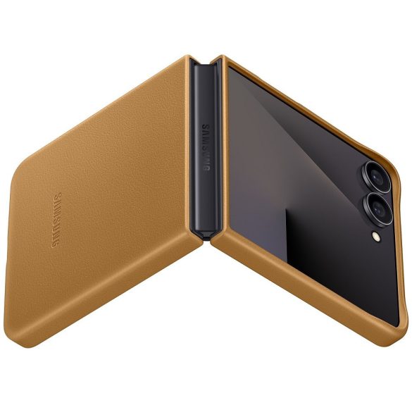 Samsung Galaxy Z Flip7 SM-F766B, Műanyag hátlap védőtok, ökobőr hátlap, KindSuit, barna, gyári