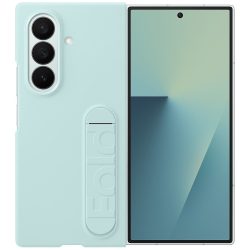   Samsung Galaxy Z Fold7 SM-F966B, Szilikon tok, + 2 db kijelzővédő fólia, matt, kitámasztóval, menta, gyári