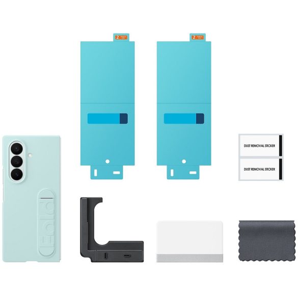 Samsung Galaxy Z Fold7 SM-F966B, Szilikon tok, + 2 db kijelzővédő fólia, matt, kitámasztóval, menta, gyári