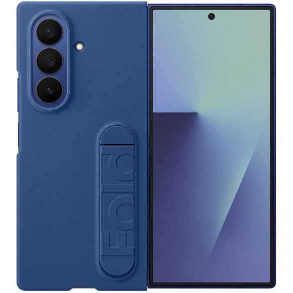 Samsung Galaxy Z Fold7 SM-F966B, Szilikon tok, + 2 db kijelzővédő fólia, matt, kitámasztóval, kék, gyári