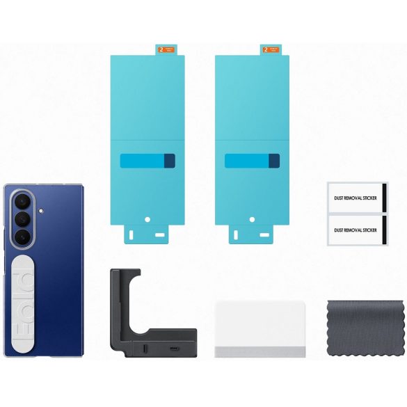 Samsung Galaxy Z Fold7 SM-F966B, Műanyag hátlap védőtok, + 2 db kijelzővédő fólia, ultravékony, kézpánttal, Clear Grip, átlátszó, gyári