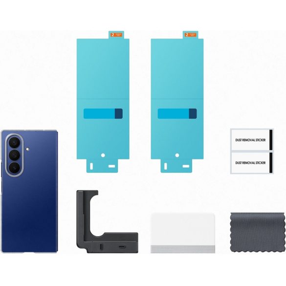 Samsung Galaxy Z Fold7 SM-F966B, Műanyag hátlap védőtok, + 2 db kijelzővédő fólia, Clear Case, átlátszó, gyári