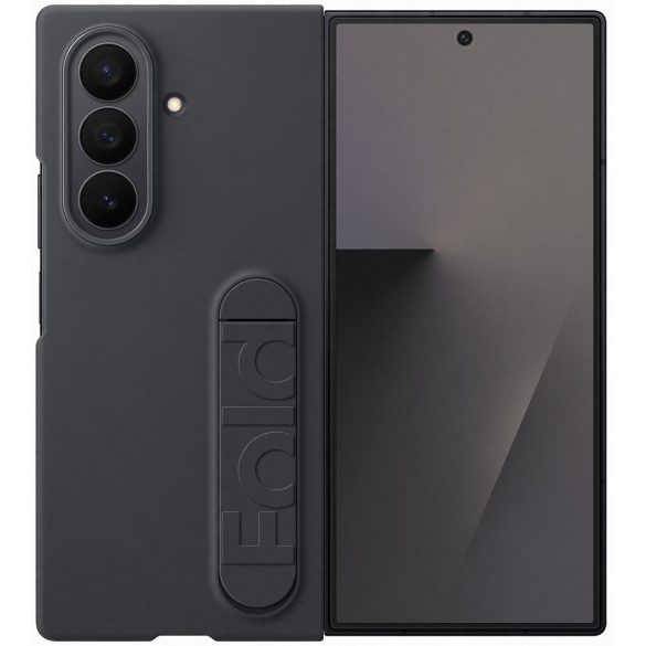Samsung Galaxy Z Fold7 SM-F966B, Szilikon tok, + 2 db kijelzővédő fólia, matt, kitámasztóval, fekete, gyári