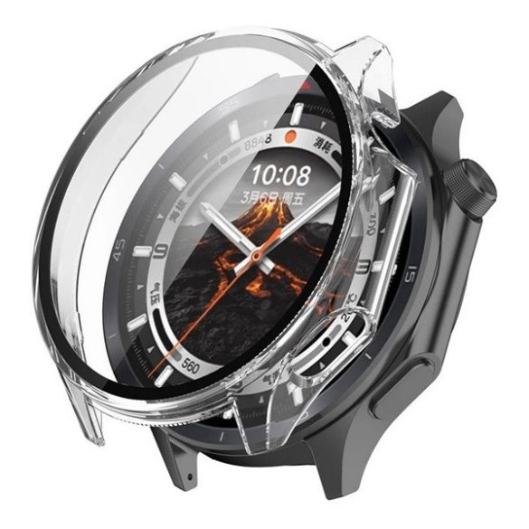 OnePlus Watch 3 (43 mm), Műanyag védőkeret, kijelzővédő üveggel, közepesen ütésálló, szíj nélkül, átlátszó