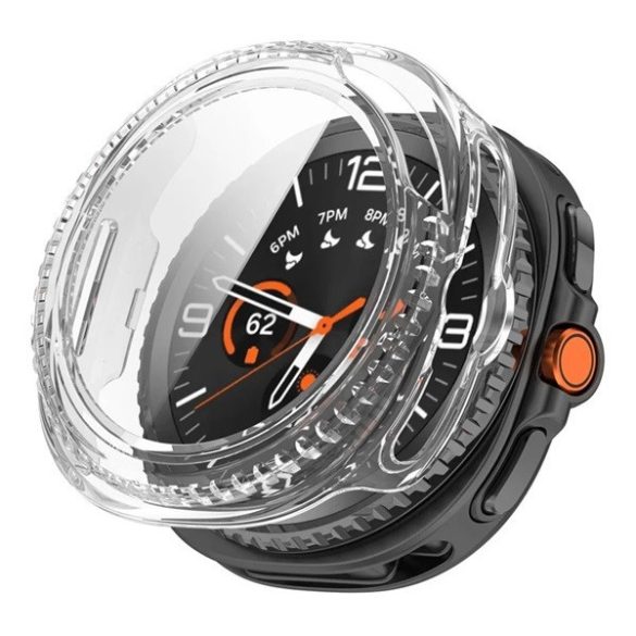 Samsung Galaxy Watch 8 Classic (46 mm) SM-L500 / L505, Műanyag védőkeret, kijelzővédő üveggel, közepesen ütésálló, szíj nélkül, átlátszó