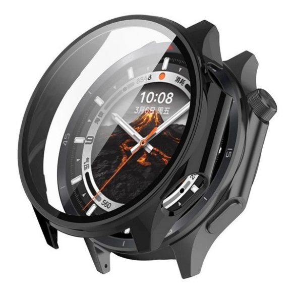 OnePlus Watch 3 (43 mm), Műanyag védőkeret, kijelzővédő üveggel, közepesen ütésálló, szíj nélkül, fekete