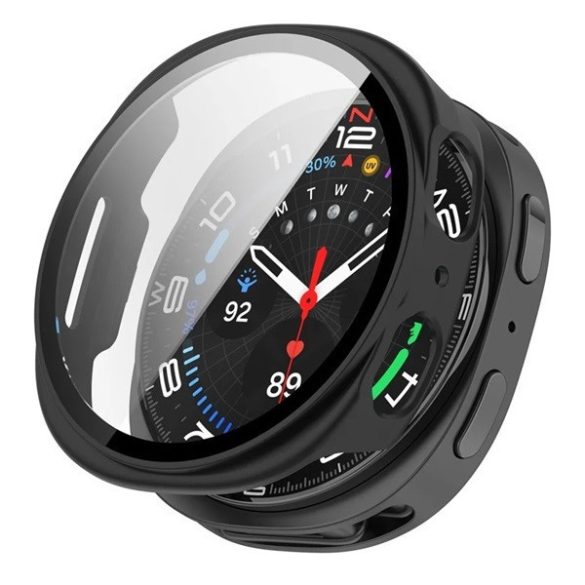 Samsung Galaxy Watch 8 (40 mm) SM-L320 / L325, Műanyag védőkeret, kijelzővédő üveggel, közepesen ütésálló, szíj nélkül, fekete