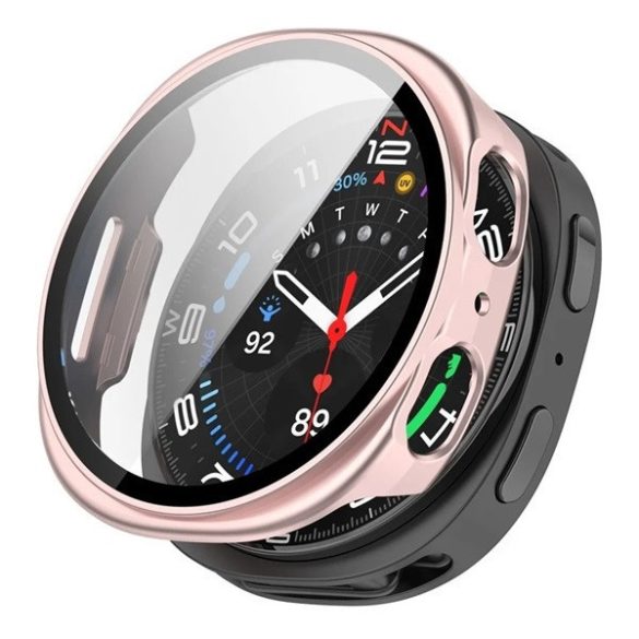 Samsung Galaxy Watch 8 (40 mm) SM-L320 / L325, Műanyag védőkeret, kijelzővédő üveggel, közepesen ütésálló, szíj nélkül, rózsaszín
