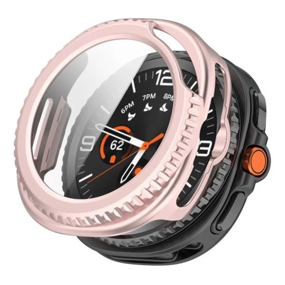 Samsung Galaxy Watch 8 Classic (46 mm) SM-L500 / L505, Műanyag védőkeret, kijelzővédő üveggel, közepesen ütésálló, szíj nélkül, rózsaszín