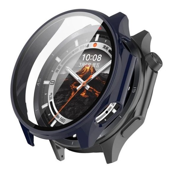 OnePlus Watch 3 (43 mm), Műanyag védőkeret, kijelzővédő üveggel, közepesen ütésálló, szíj nélkül, sötétkék