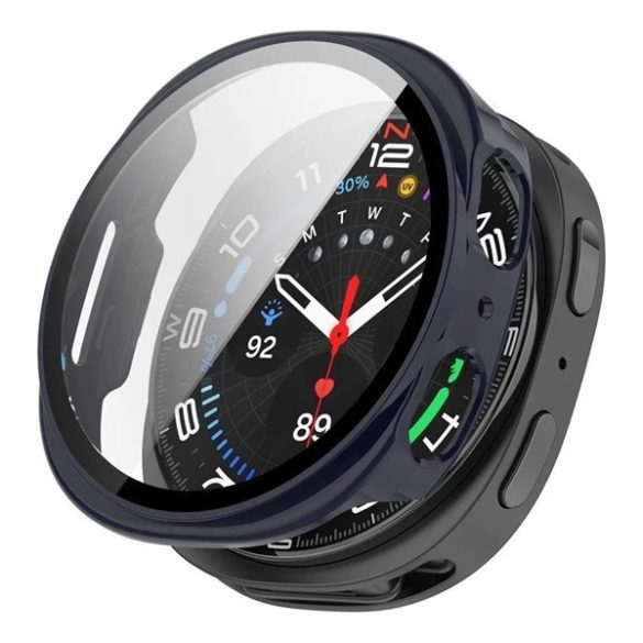 Samsung Galaxy Watch 8 (40 mm) SM-L320 / L325, Műanyag védőkeret, kijelzővédő üveggel, közepesen ütésálló, szíj nélkül, sötétkék