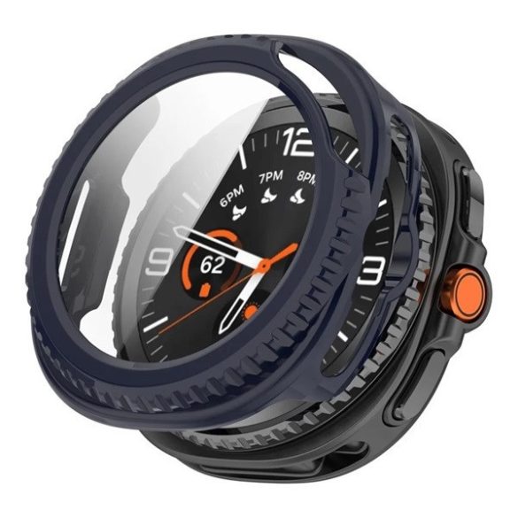 Samsung Galaxy Watch 8 Classic (46 mm) SM-L500 / L505, Műanyag védőkeret, kijelzővédő üveggel, közepesen ütésálló, szíj nélkül, sötétkék
