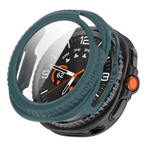 Samsung Galaxy Watch 8 Classic (46 mm) SM-L500 / L505, Műanyag védőkeret, kijelzővédő üveggel, közepesen ütésálló, szíj nélkül, sötétzöld