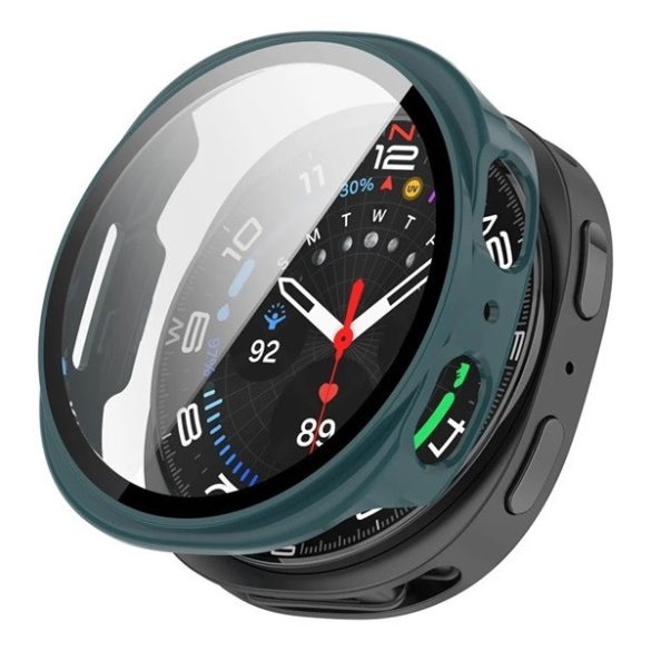 Samsung Galaxy Watch 8 (40 mm) SM-L320 / L325, Műanyag védőkeret, kijelzővédő üveggel, közepesen ütésálló, szíj nélkül, sötétzöld