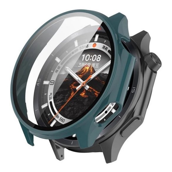 OnePlus Watch 3 (43 mm), Műanyag védőkeret, kijelzővédő üveggel, közepesen ütésálló, szíj nélkül, sötétzöld