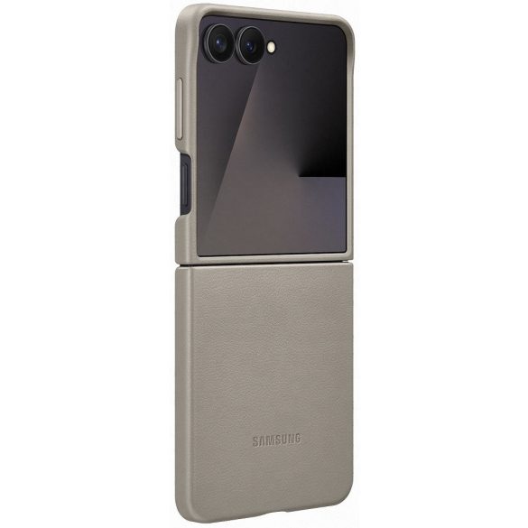 Samsung Galaxy Z Flip7 SM-F766B, Műanyag hátlap védőtok, ökobőr hátlap, KindSuit, szürke, gyári