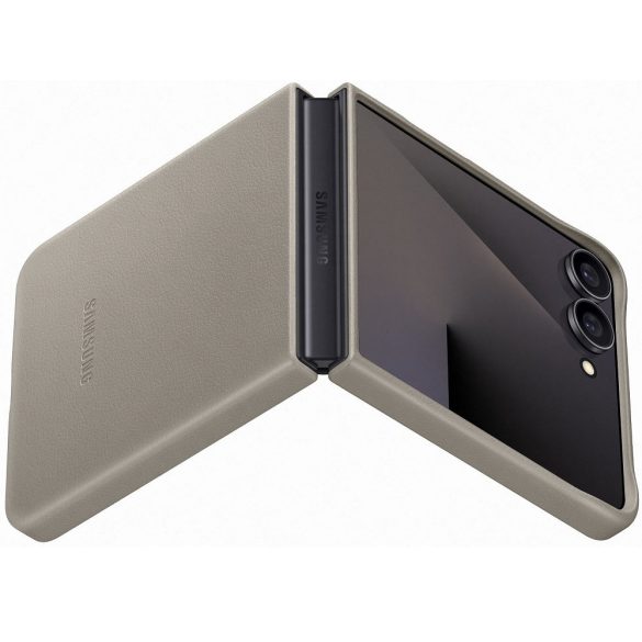 Samsung Galaxy Z Flip7 SM-F766B, Műanyag hátlap védőtok, ökobőr hátlap, KindSuit, szürke, gyári